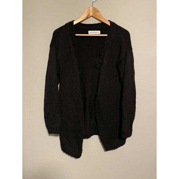 Mantaikotai Womens Cardigan Size Large Black Wool Chunky Knit Open Sustainable - Picture 1 of 7